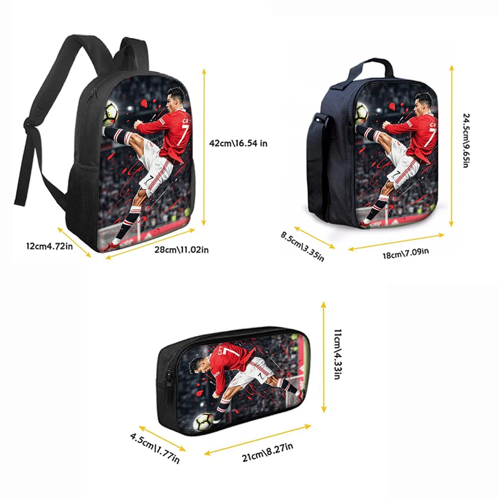 3pcs Football Flame Print Backpack Lightweight Daily Large Capacity School Bag Travel Bag with Shoulder Bag Pencil Bag Gift
