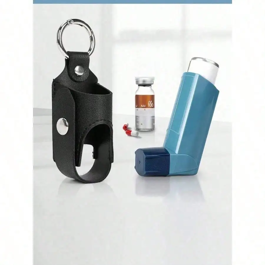1pc Asthma Inhaler Storage Bag, Cough Spray Bottle Storage Bag, Portable PU Leather Adult Asthma Inhaler Box