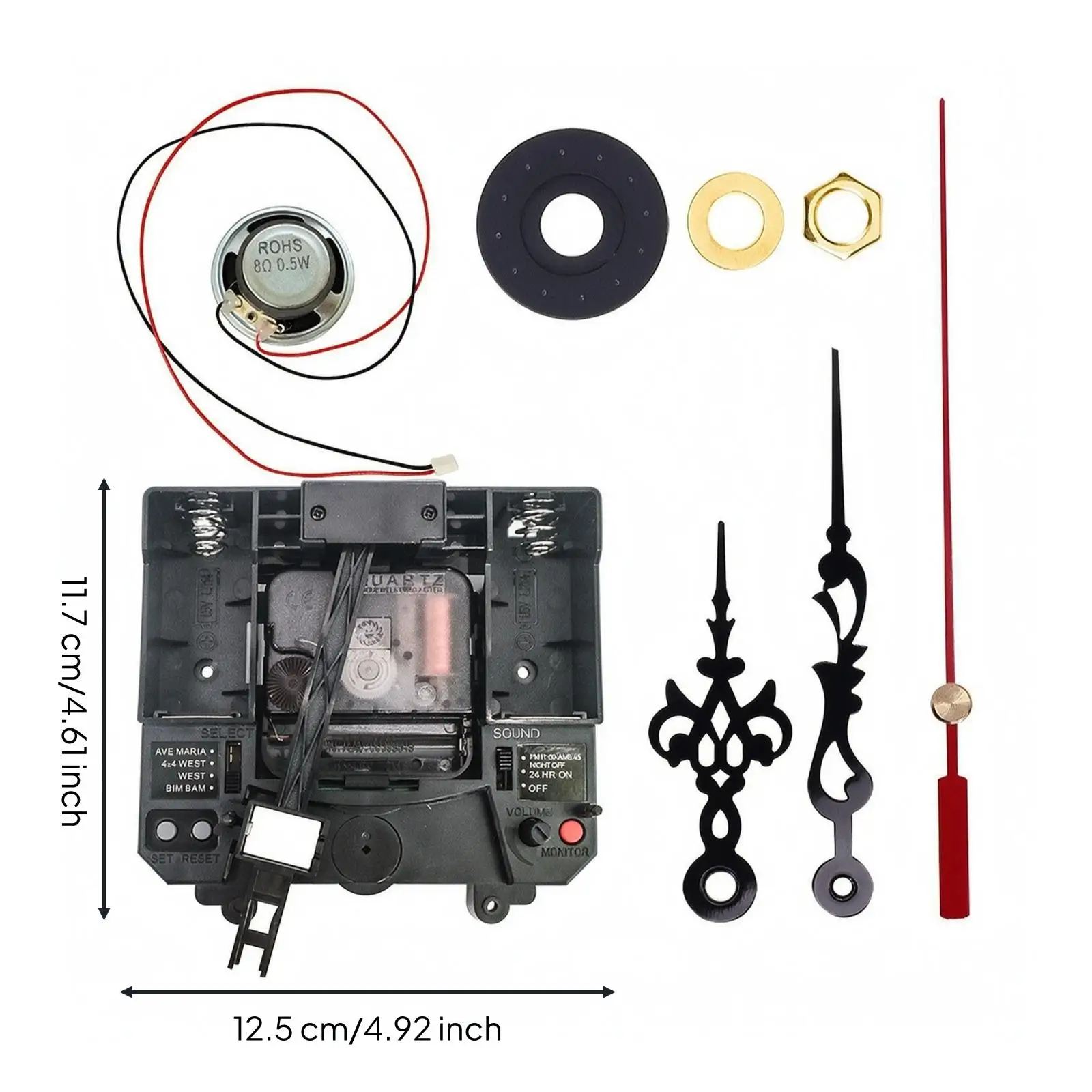Chiming Clock Motor Assembly with Sound Selector and Wiring for Building Classic Home Timepieces