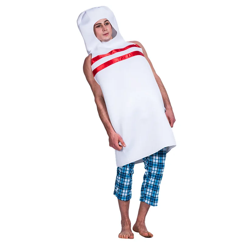 

Halloween Purim Cosplay Costume White Bowling Cosplay Garment Adult Festival Party Funny Costume Stage Performance Clothing