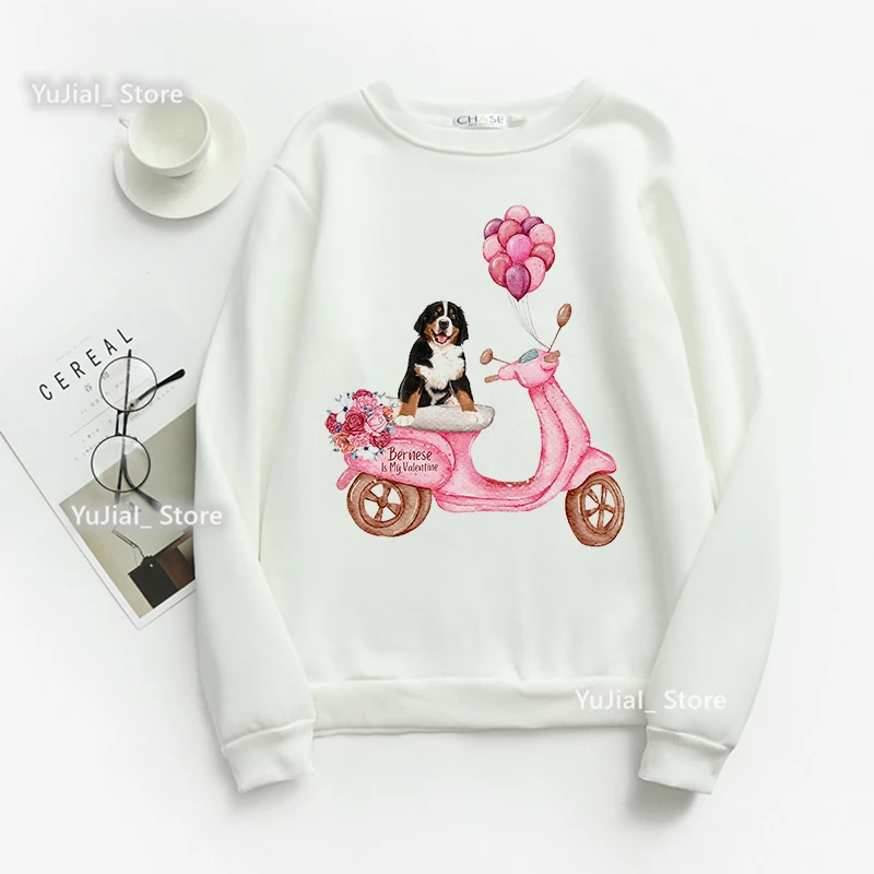 Women'S Clothing Balloon Electric Car Hoodie Bernese/Greyhound Dog/Shih Tzu Valentines Gift Print Sweatshirt Dog Lover Jumper