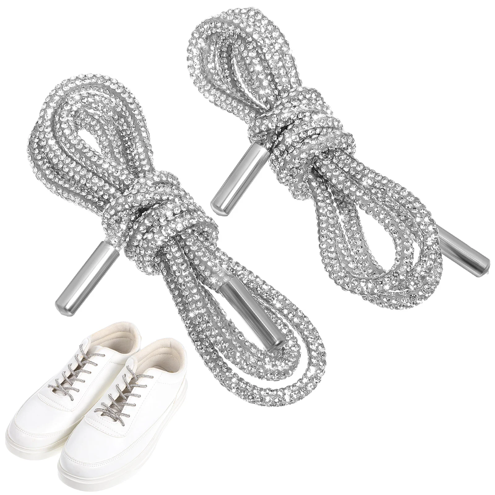 2 Pcs Diamond Crafted Cotton Rope Embedded Rhinestones Proper Lengths Easy Threading Shoe Laces For Dress Hoodie