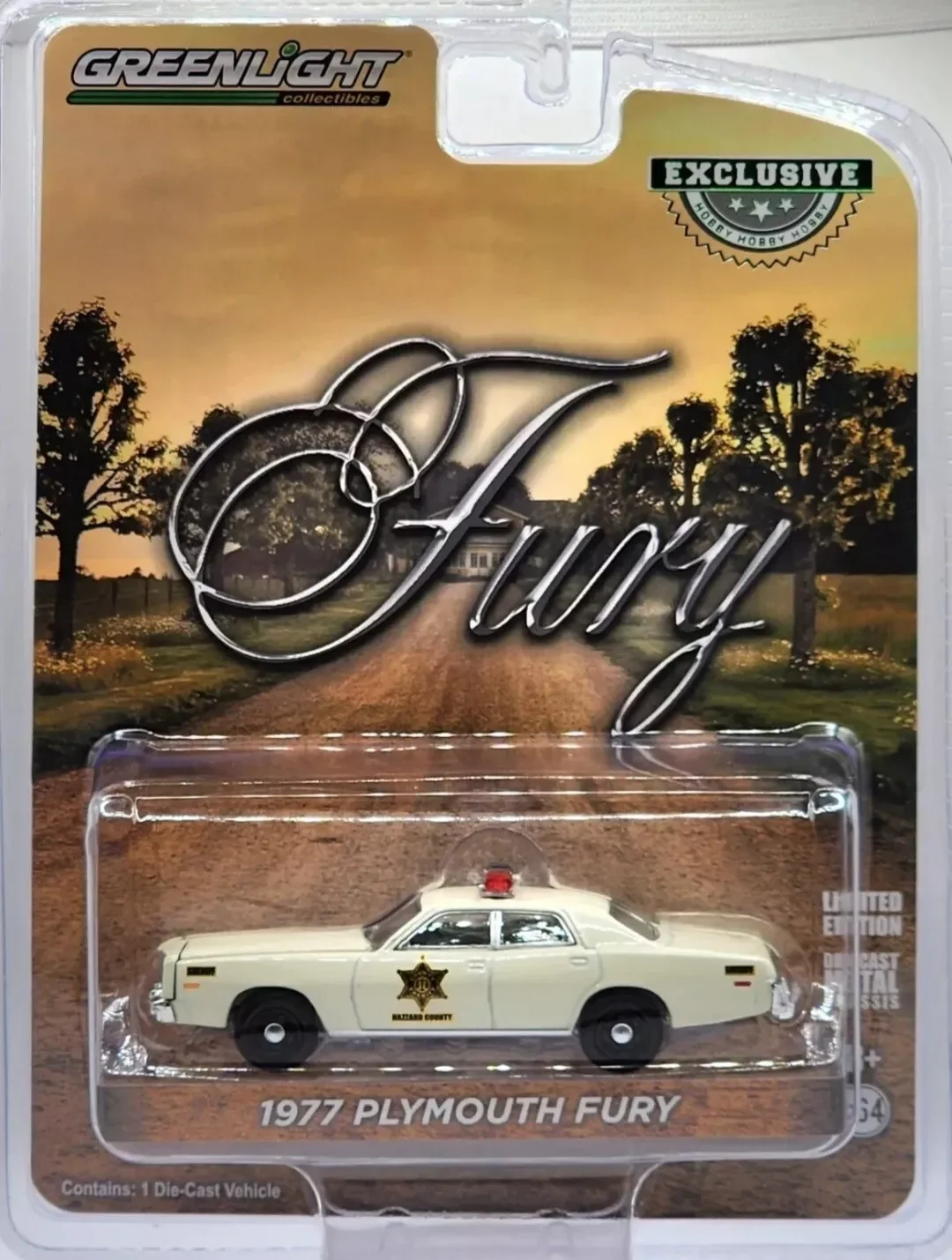 GREENLIGHT 1:64 1977 PLYMOUTH FURY HOBBY EXCL HAZZARD COUNTY SHERIFF REAL RIDERS! diecast model