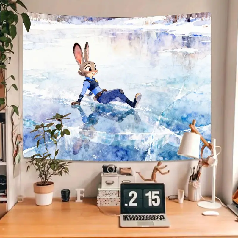 1 шт. Zootopia Judy Hopps ледяной синий гобелен современный акварельный настенный художественный милый полиэстер декор комнаты подарок для фанатов и детей