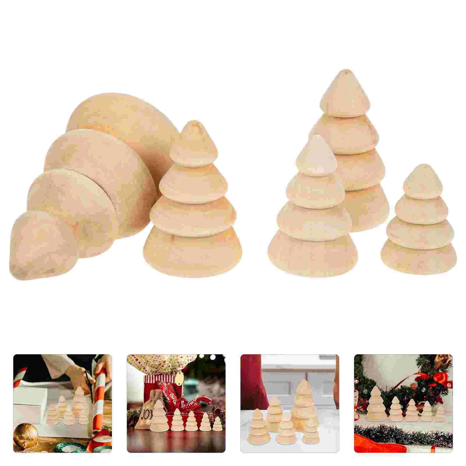 5 Pcs Ornaments Wooden Christmas Tree Decorations Miniature Trees Figurine Xmas Scene