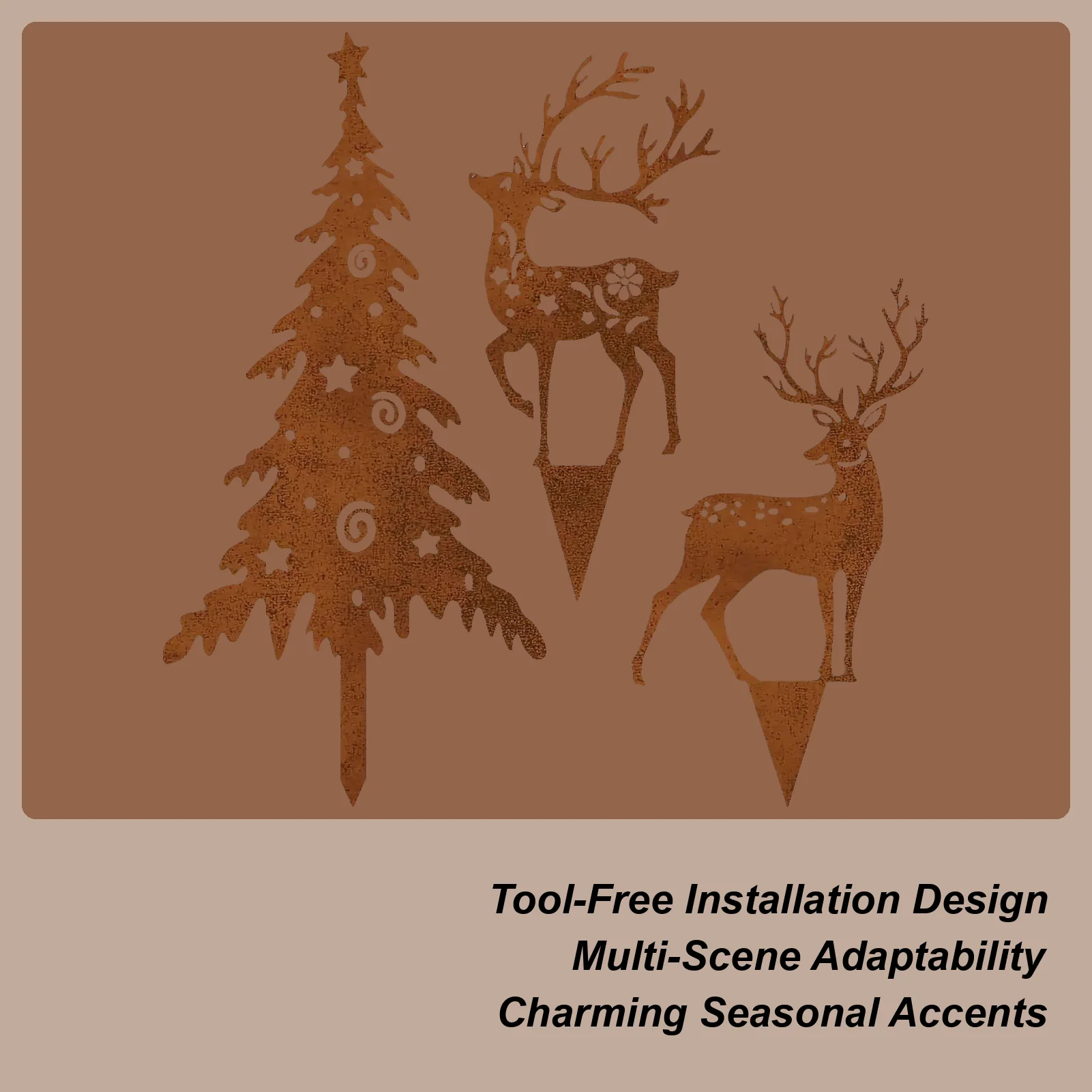 

3 шт. металлические декоративные колья для рождественского сада, 2D рождественская елка в форме оленя, рождественские колья для двора, устойчивый к ржавчине уличный знак