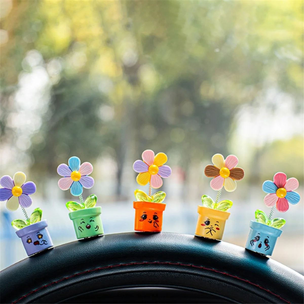 Car Dashboard Trim Flowerpot Ornament Shaking Dancing Flowerpot Cartoon Ornament Car Interior Cute Flower