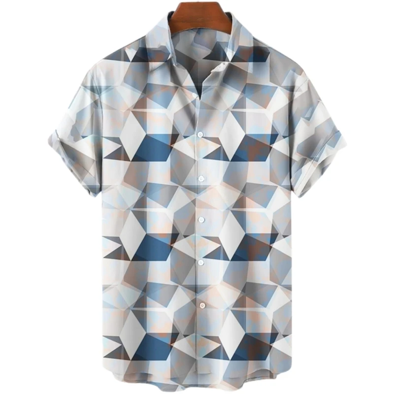 Visual Illusion Graphic Shirts for Men Clothing 3D Print Hawaiian Beach Shirt Short Sleeve y2k Tops Vintage Clothes Lapel Blouse