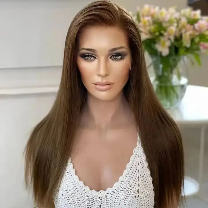 High Quality Synthetic Wig Ombre Chocolate Brown HD Invisible Lace Front Wig Heat Resistant Fiber Wig Soft Long Straight Wig