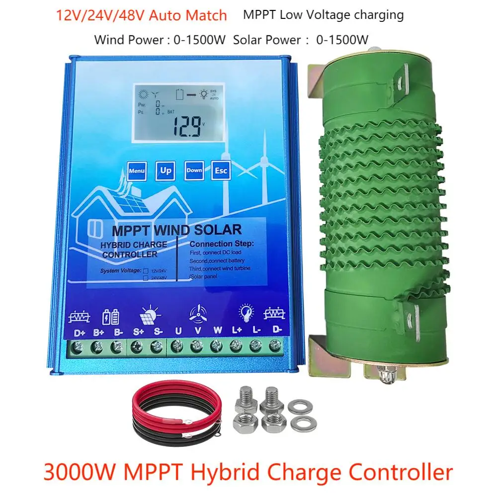 

1200W~3000W 12V 24V 48V Hybrid Wind Controller MPPT Board Solar Panel Charger LCD Display For Lifepo4 Lithium All Battery