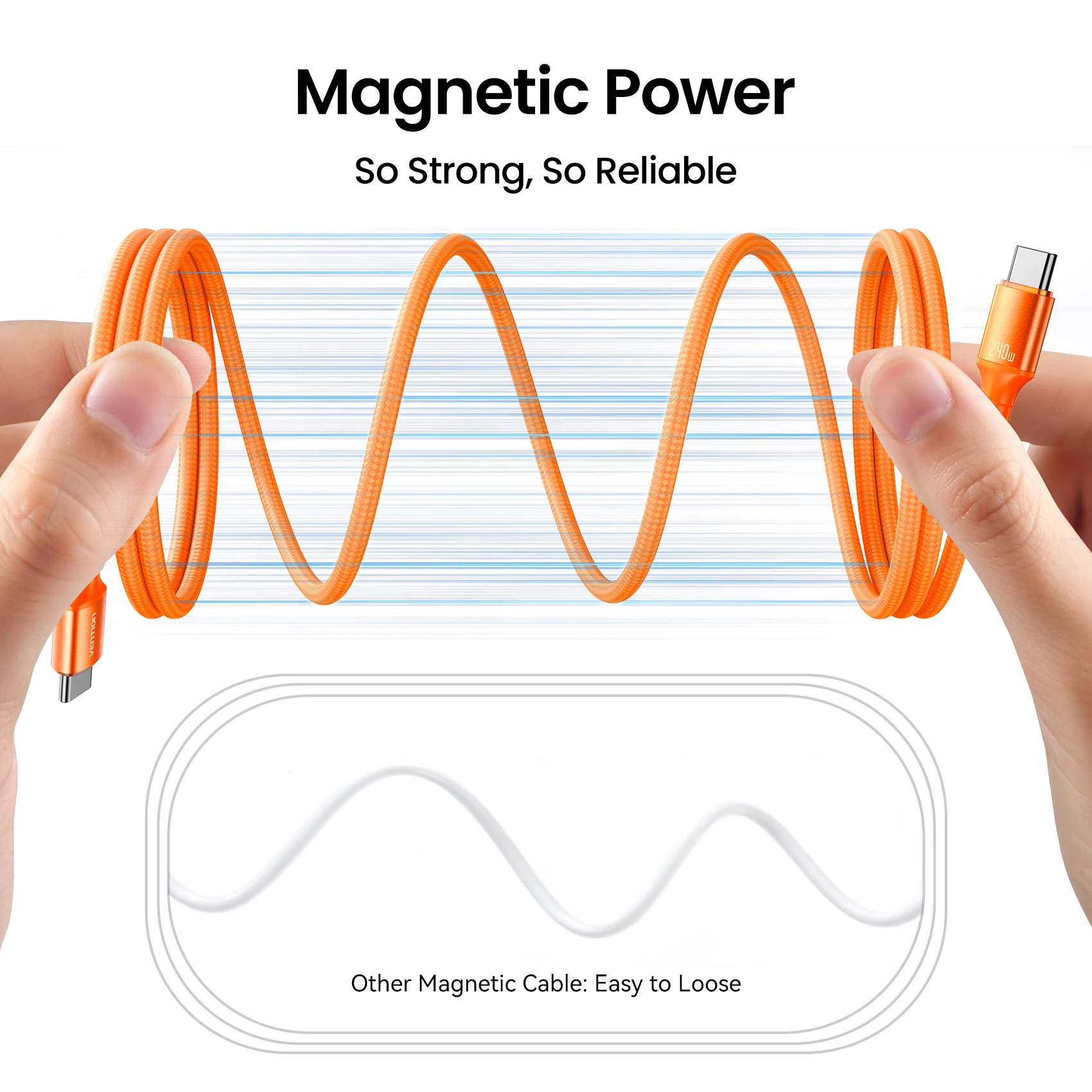 Kabel magnetyczny Vention 240W USB C do USB C PD3.1 do szybkiego ładowania, do MacBooka, laptopa, iPhone'a 17 16 15, Samsunga S25 — zdjęcie produktu 2
