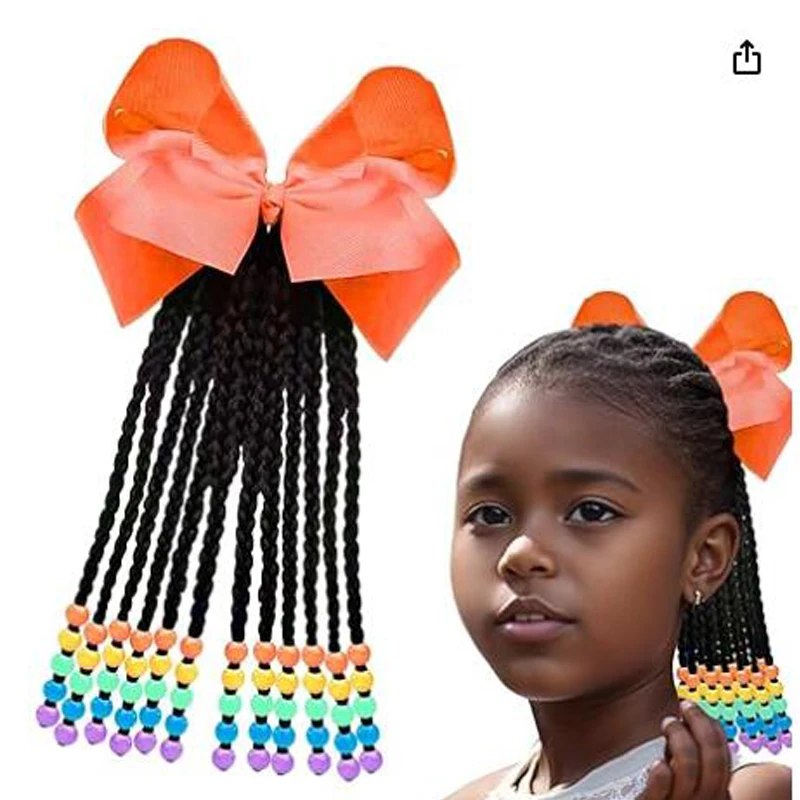 

Kids Ponytail Hair Extension Braid Girls Braided Hair Band & Bow Clip For Girls Beads Detachable Reusable