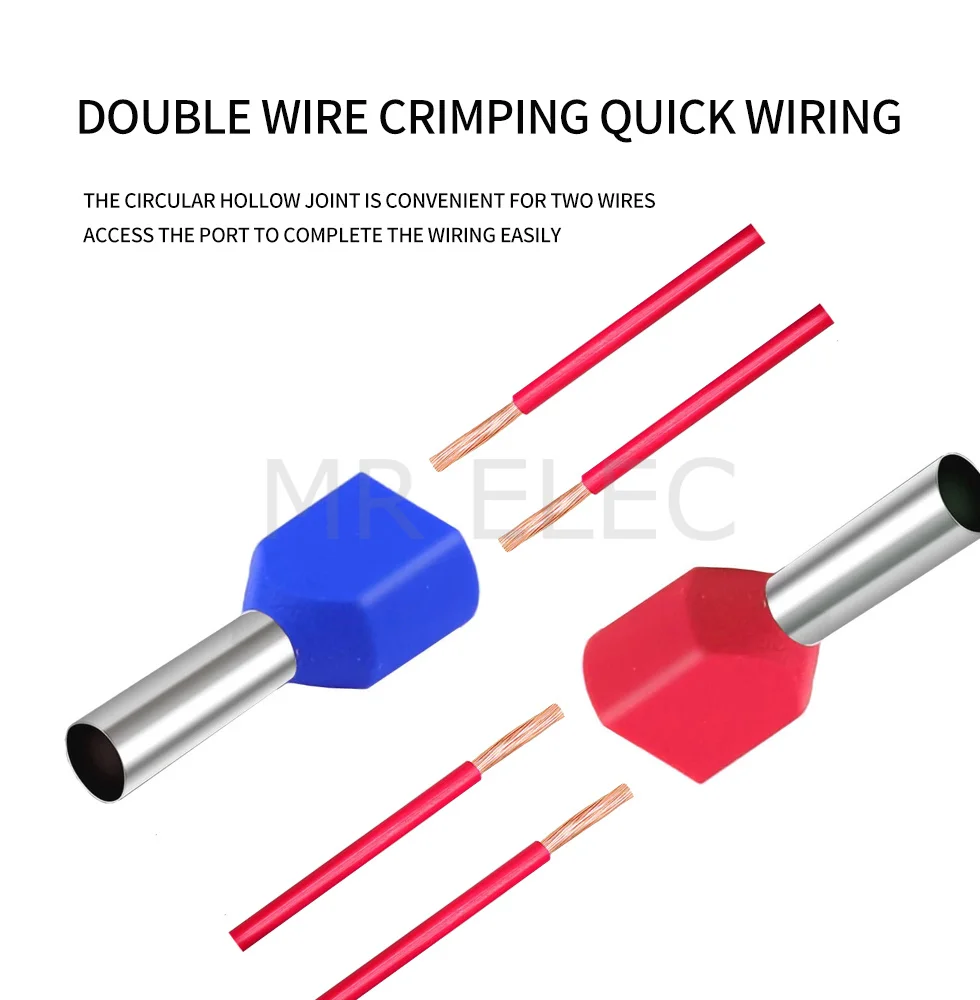 500PCS Copper TE6014 two double European pin shaped terminal pressure wire pre insulated pipe 2*6 square