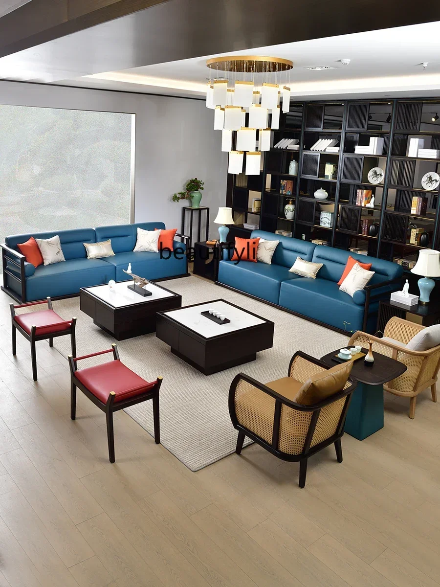 Marble Tea Table Living Room Home Square Large Size Elegant Wooden New Chinese Solid Wood