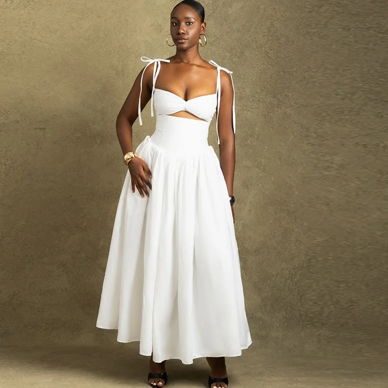 

Trendy INS Women's Fashion Solid Color Dress Strapless Off-Shoulder Sleeveless Large Hem Dress