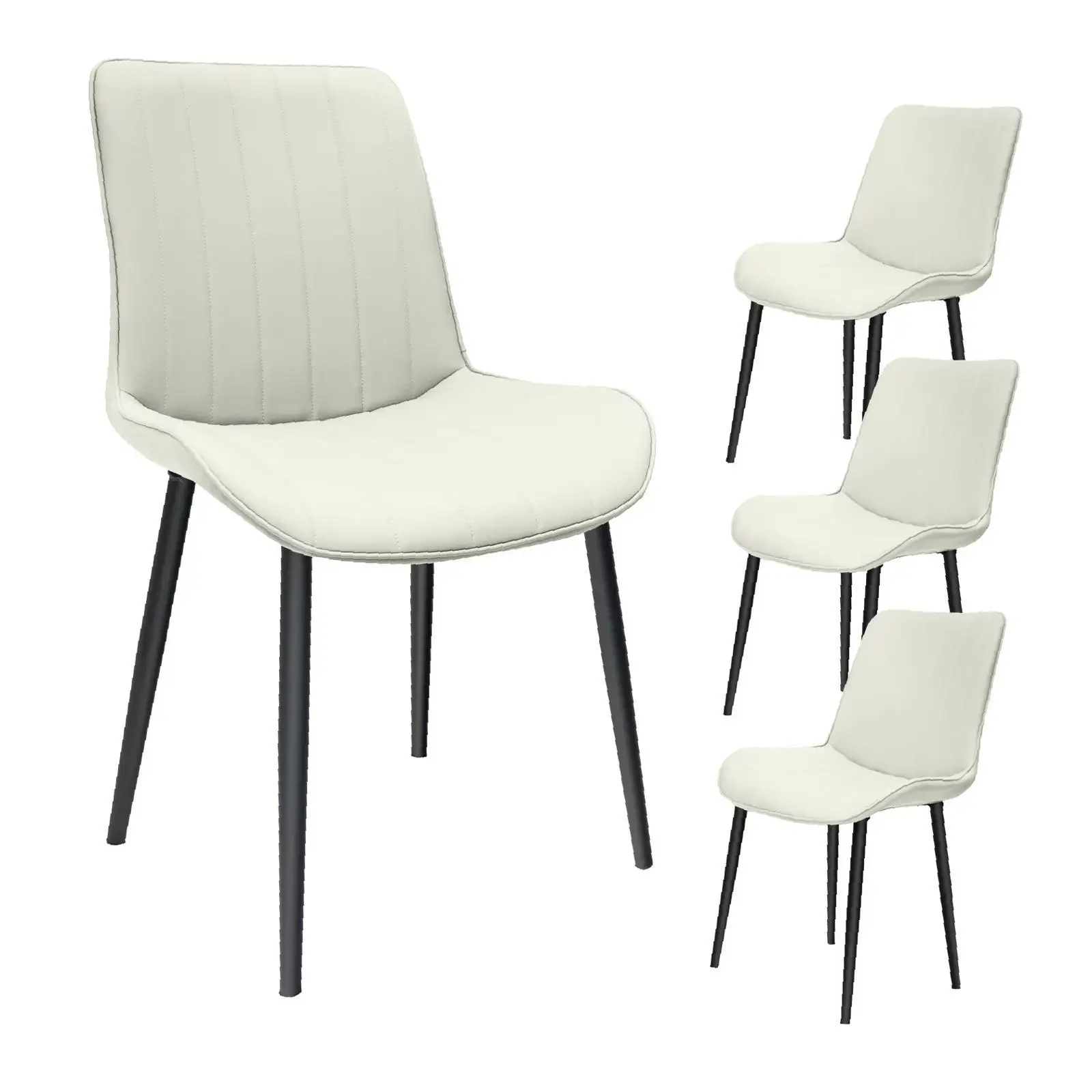 

Elegant White PU Leather Dining Chair Set Wave Pattern Metal Legs Armless Design Seating for Home and Restaurant
