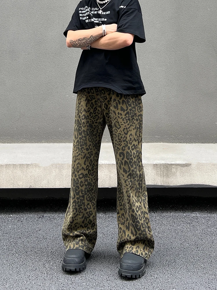 

Черные джинсы с леопардовым принтом, прямые, с высокой талией, свободного кроя, длинные брюки в стиле ретро, американский уличный стиль