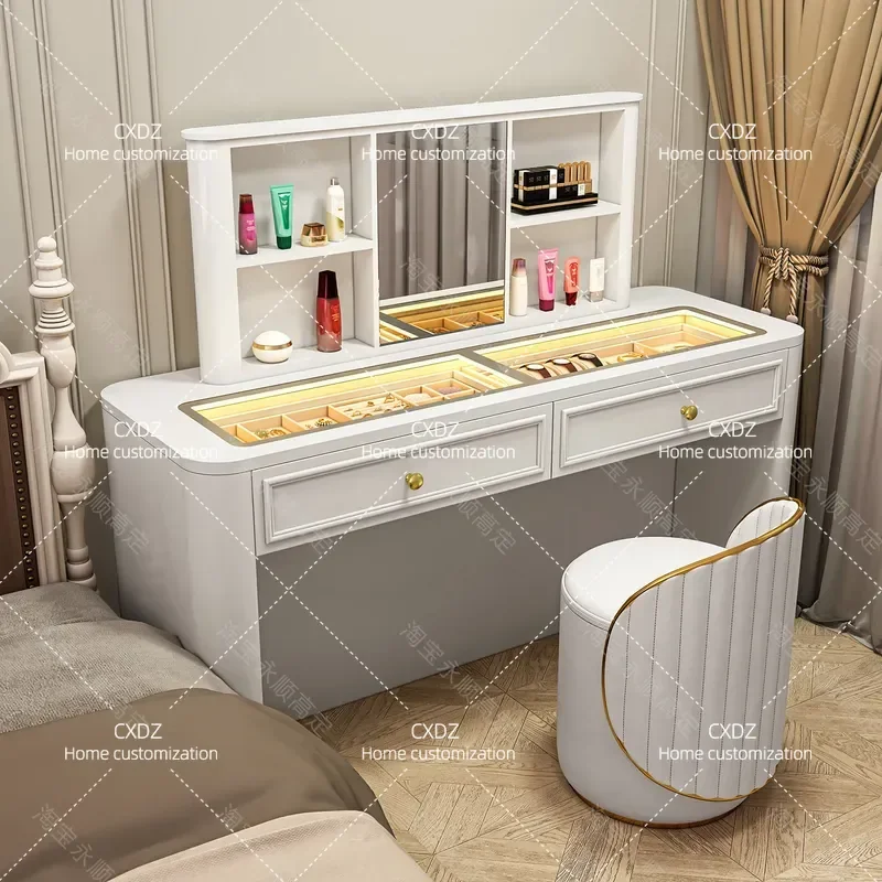 French Light Luxury Lifting Dresser Modern Simple Bedroom Bedside Vanity Table High End Makeup Desk with Jewelry Storage