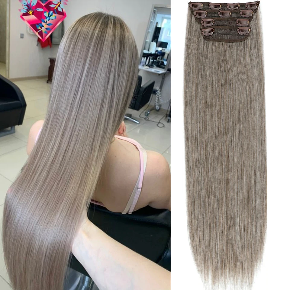 Highlight Clip In Hair Extensions 4Pcs/pack Heat Resistant Soft Natural Bio Human-Like Matte Color Straight Hairpieces For Women