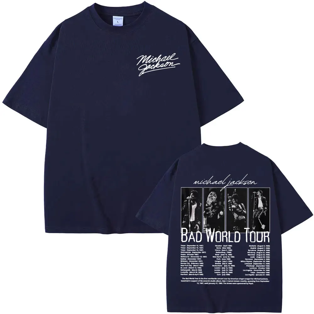 King of Pop Michael Jackson Bad World Tour T-Shirt für Herren und Damen, Lässiges 100% Baumwoll-T-Shirt von Hoher Qualität, Hip-Hop 90er Vintage T-Shirt – Detail 3