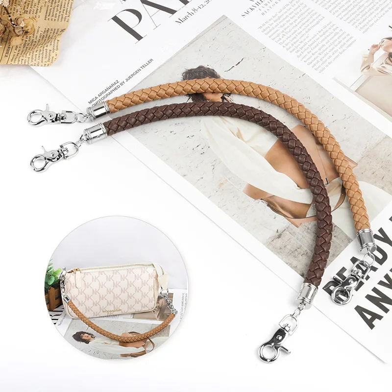 

45cm PU Leather Braided Rope Handles for Handbag Shoulder Bag Strap DIY Handmade Purse Accessories Silver Metal Hook Buckle