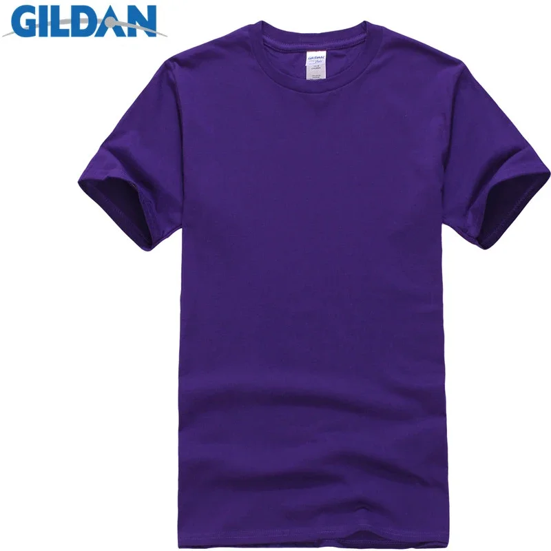 GILDAN Summer Men T-shirts Solid Color Slim Fit Short Sleeve T Shirt Mens New O-Neck Tops Basic TShirts Brand Clothing Plus Size