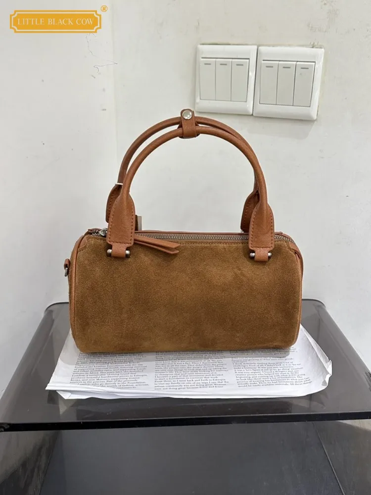 

Women Retro Suede Tote Handbag Patchwork Zipper Pu Leather Versatile Casual Lady Designer SIngle Shoulder Underarm Crossbody Bag