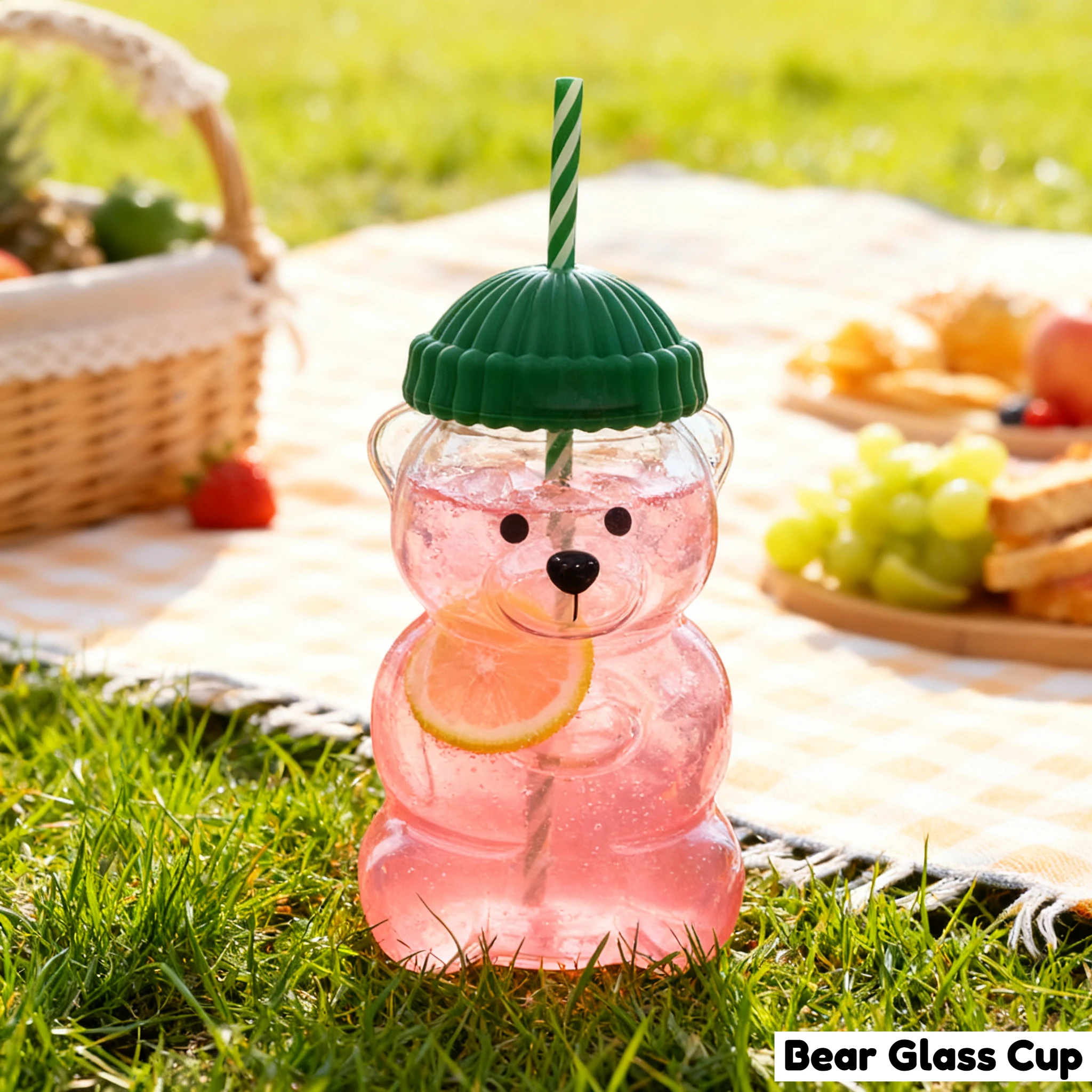 

2026 New Bear Glass Cup Cute and Popular with Straw Suitable for Milk Tea, Juice, Home Bar Beverage Cup Creative Christmas Gift