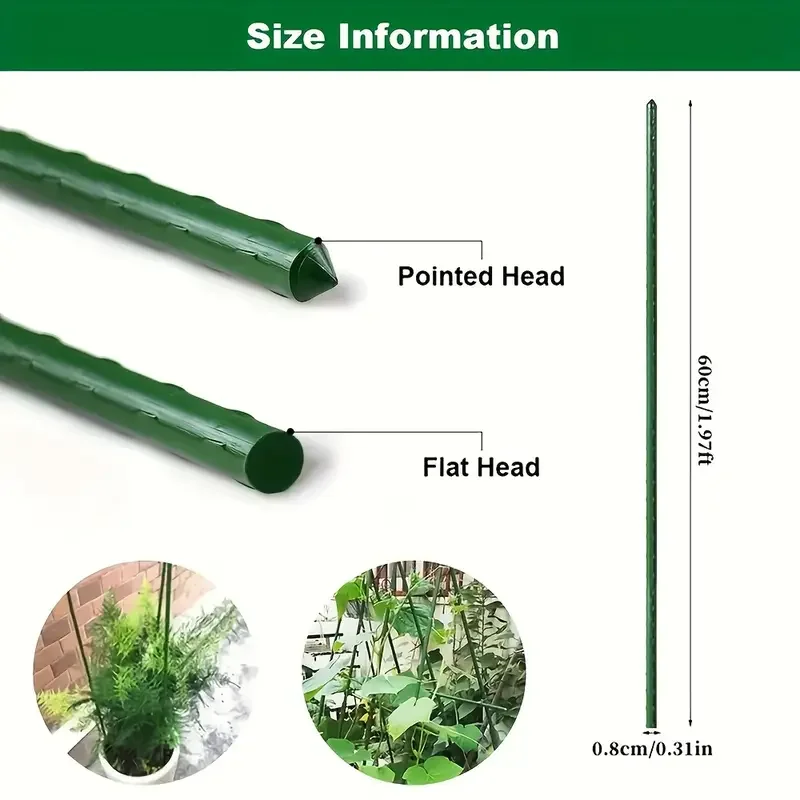 Pack of 12/24/36/48 laminated steel stakes for plants with ø 0.80/ø1.10/ø1.60 cm, ideal for garden care. Sticks for the care of plants and trees (green color)