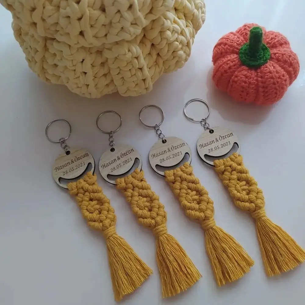 Handmade İsme Custom Wood Fancy Macrame Keychain 50 PCs Each Kind Of Organization And At the Event With You