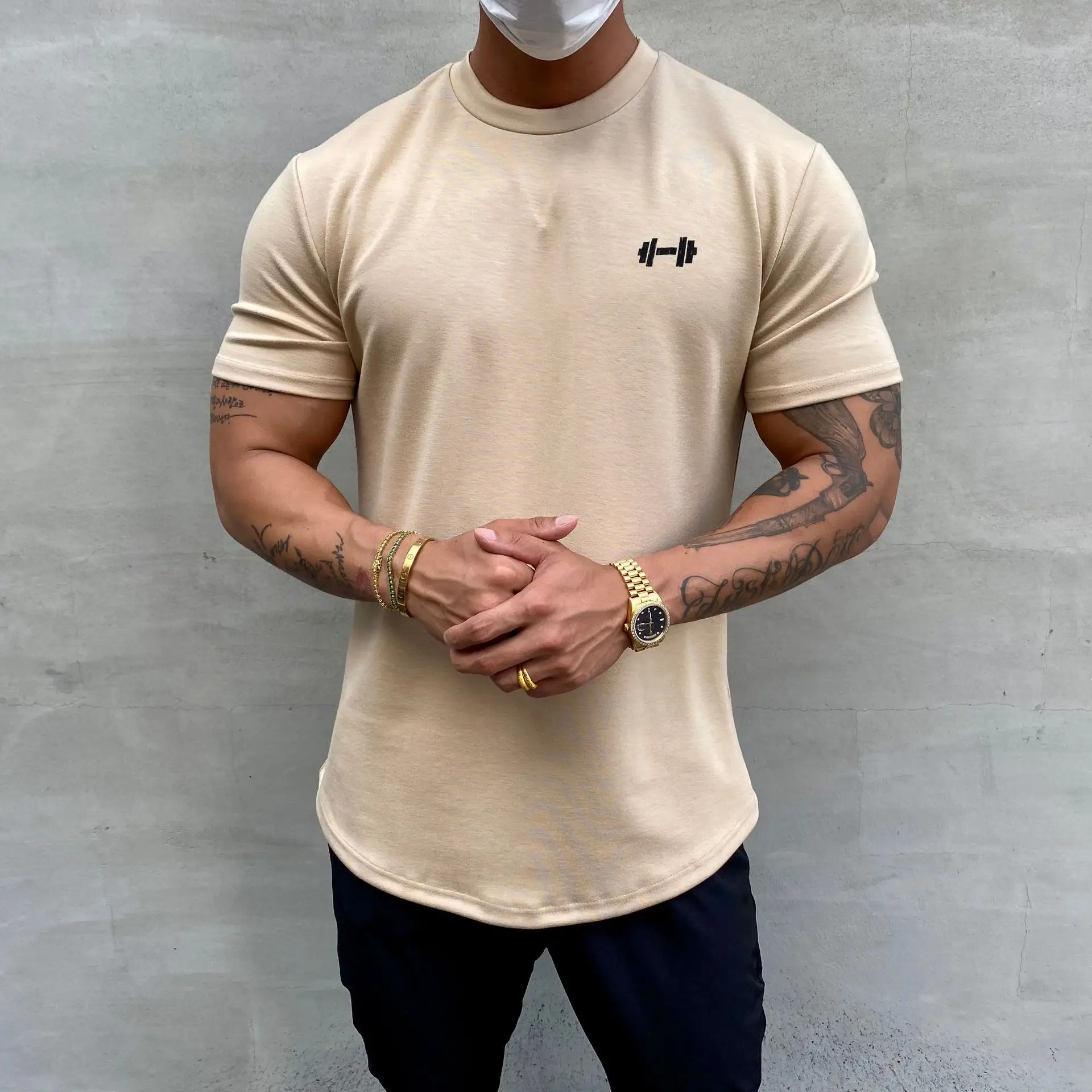 Men\'s New T-shirt Summer cotton solid color short sleeve fitness fitness T-shirt outdoor training leisure sports T-shirt