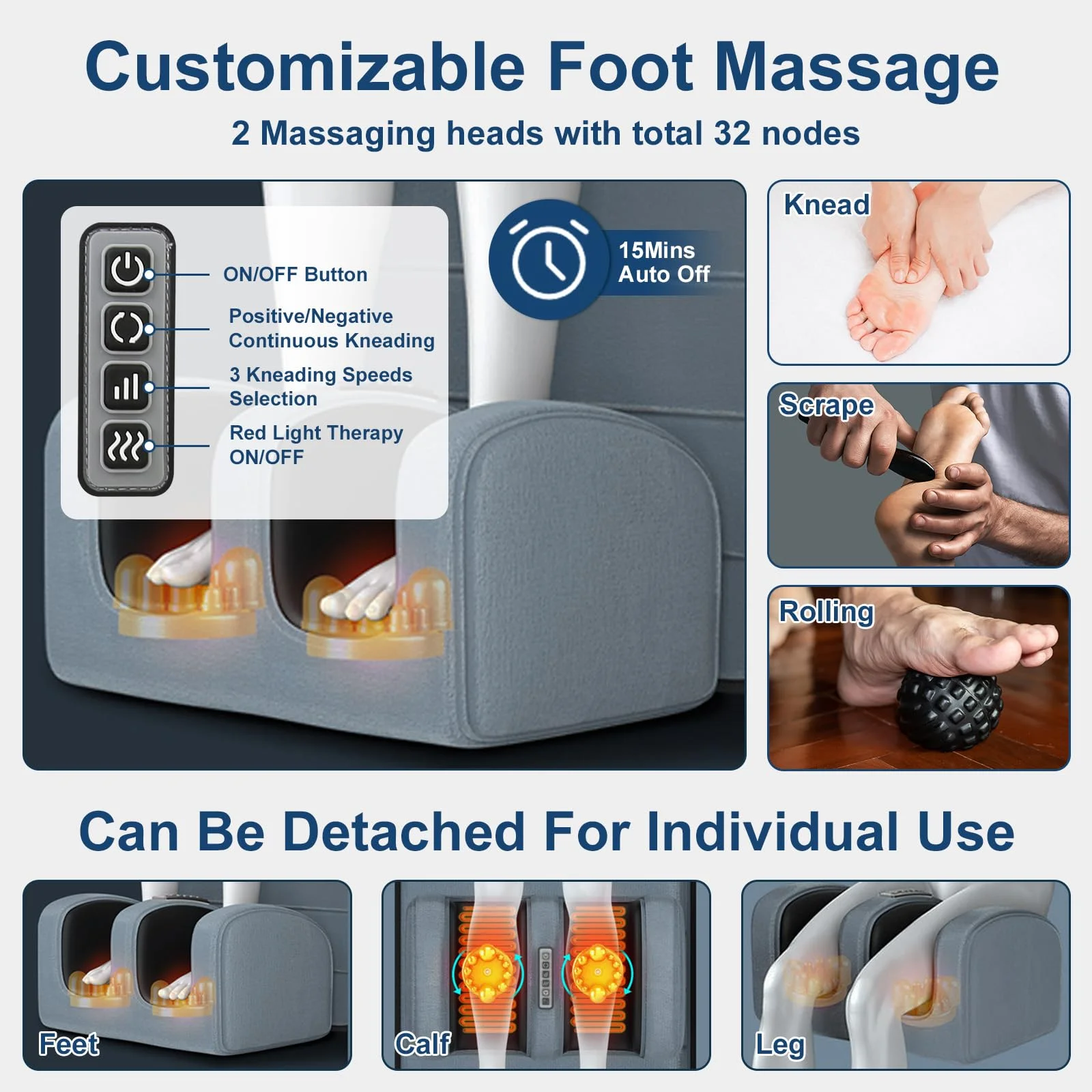 Heated Full Body Kneading Vibration Massage Mat, Foldable Lumbar Support with Timer, Detachable Neck Back Foot Massagers, Deep Muscle Soreness & Pain Relief for Bed Sofa Home Use view 3
