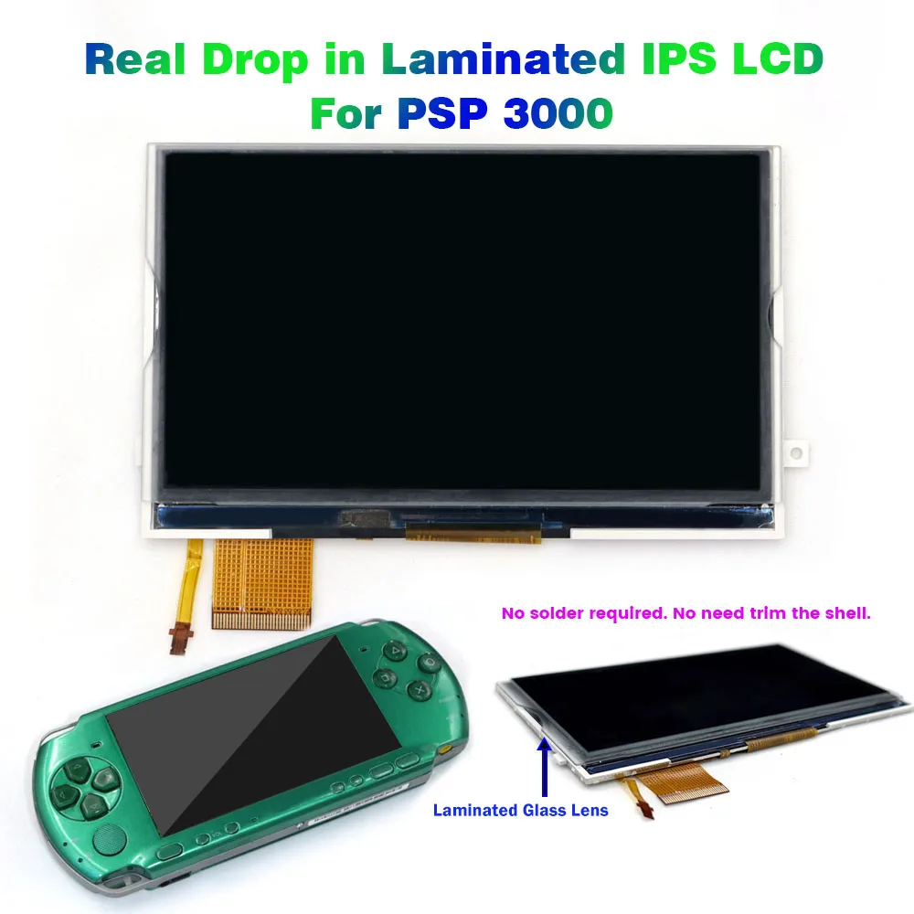 Nowy laminowany ekran IPS LCD z podświetleniem, wyświetlacz LCD o wysokiej jasności, bez konieczności lutowania, do PSP 3000, łatwy w instalacji. — zdjęcie produktu 7