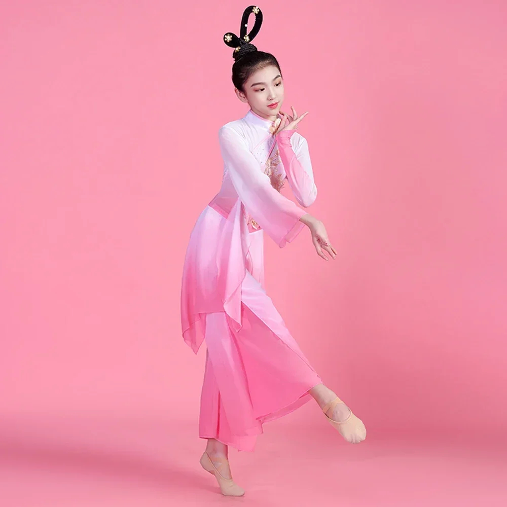Chinese Style Hanfu Classical Yangko Clothing Girls National Dance Performance Clothing Kids Umbrella Fan Square Dance Clothes