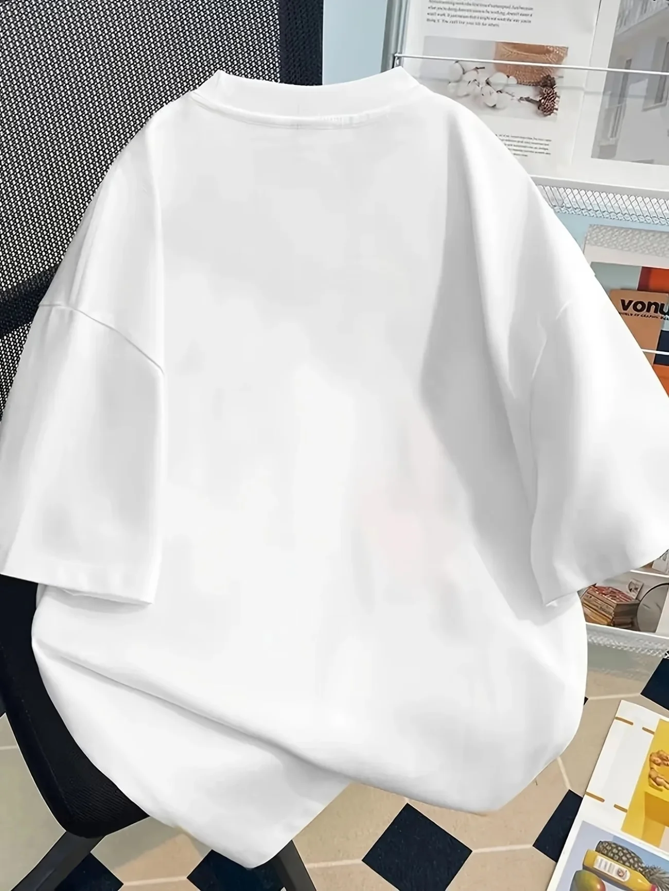 Minimal House Print White Loose Short Sleeve T-shirt Casual Summer Women Top