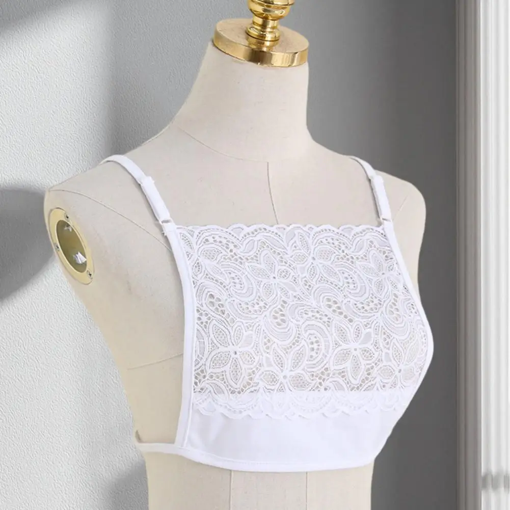 Soft Lace Bandeau Tops Soft Lace Jacquard Cleavage Cover Camisole Bras for Women Breathable Modesty Panel Vest with Solid Color