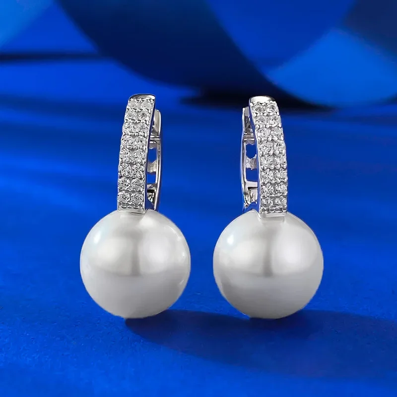 

S925 pure silver 11mm pearl earrings luxury micro inlaid high carbon diamond ins women's earrings hot selling and personalized