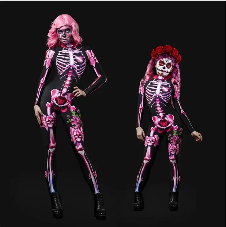 Halloween Rose szkielet dorosłych dzieci przerażający kostium body Cosplay seksowny kombinezon karnawał Party dziewczynka pajacyki dzień zmarłych