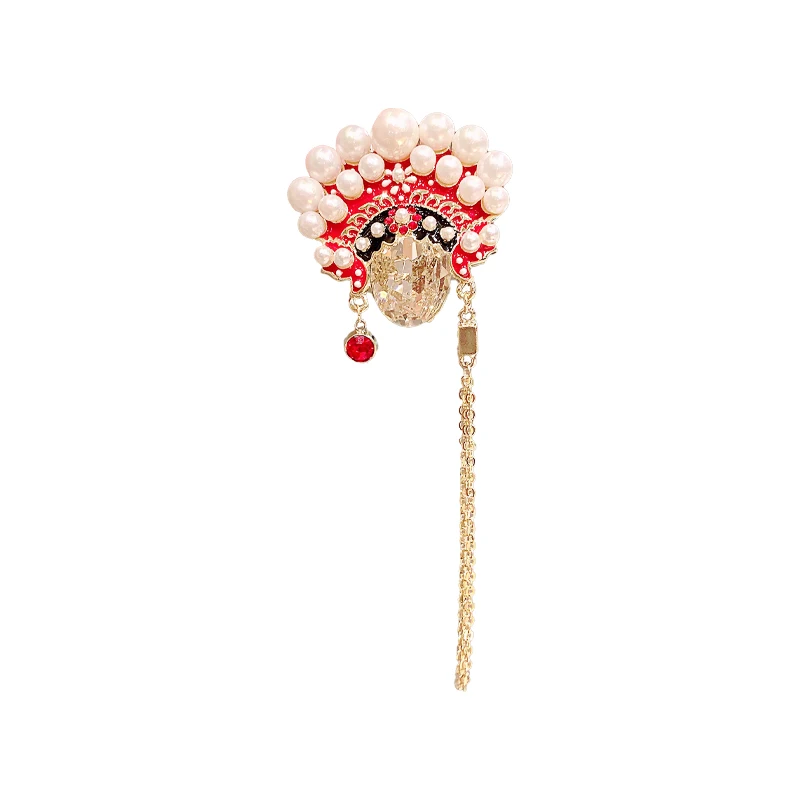 

Chinese style face mask brooch women's fringed pendant coat suit accessories multi-functional button pin