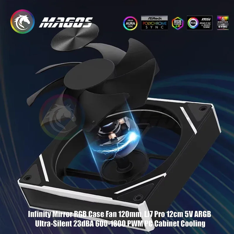 Infinity Mirror RGB Case Fan 120mm, LJ7 Pro 12cm 5V ARGB Ultra-Silent 23dBA 600-1800PWM Mute Ventilador, New PC Cabinet Cooling