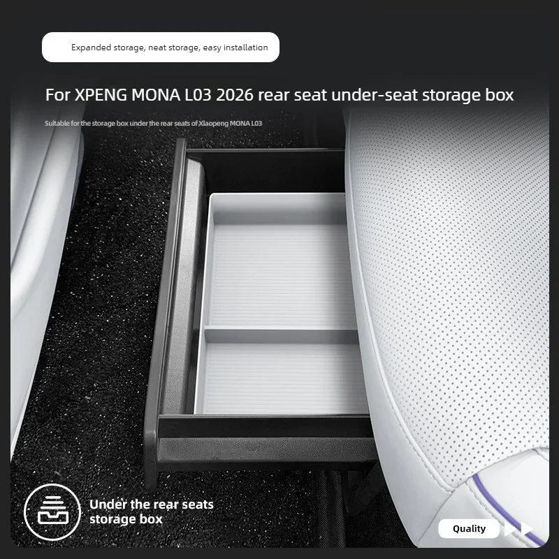 For XPENG MONA L03 2026 Under Seat Storage Drawer TPE Waterproof Organizer Box Car Interior Accessories Stowing Tidying Mat
