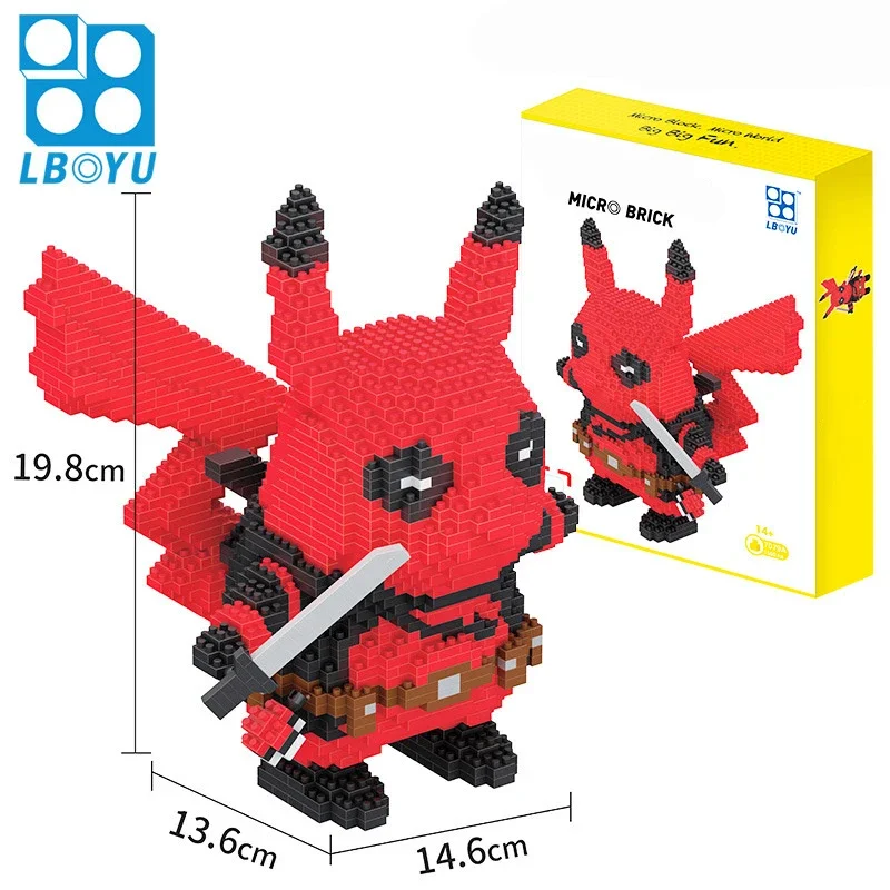 Pokemon Pikachu Mini Building Blocks Detective Deadpool LBOYU DIY Model Diamond Micro Brick Figures Toys For Kid Birthday Gift