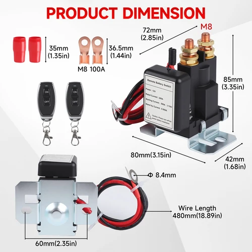 Imagen 2 del producto Aislador de batería de corriente corta de 500Amp, interruptor de desconexión para coche, camión, 12V, inalámbrico, antirrobo, previene el drenaje de la batería