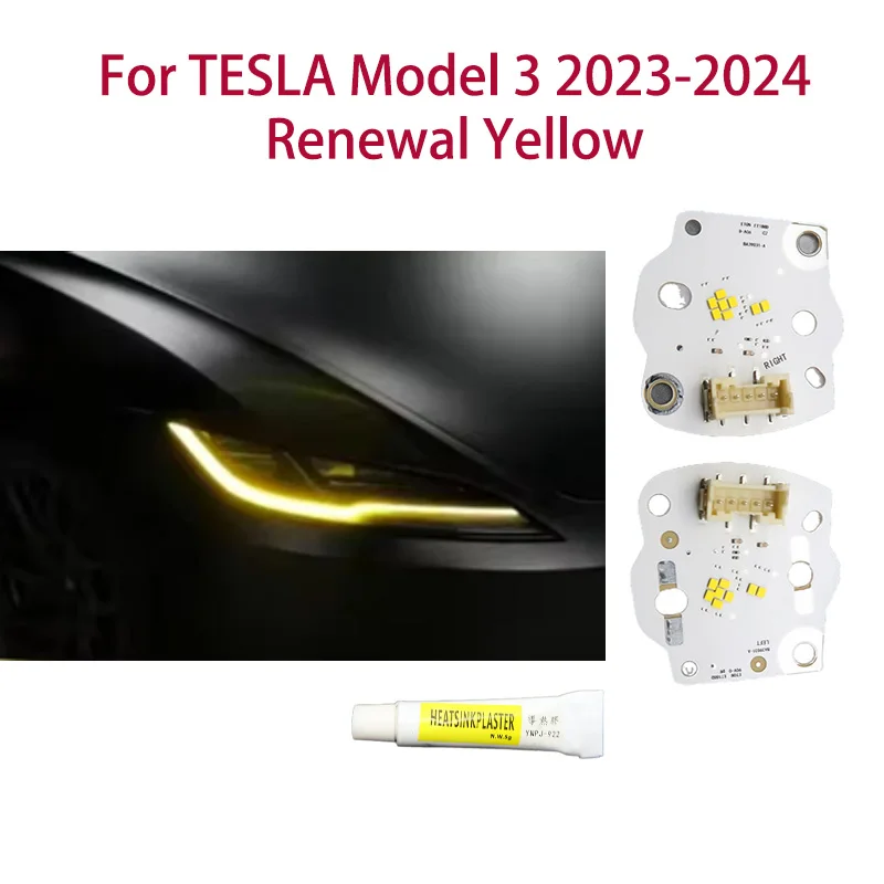 

1 пара для TESLA Model 3 23-24, обновление лимонно-желтого цвета, автомобильная грыжа, чип DRL, модификация света «ангельские глазки», автомобильные фары, чип балласта