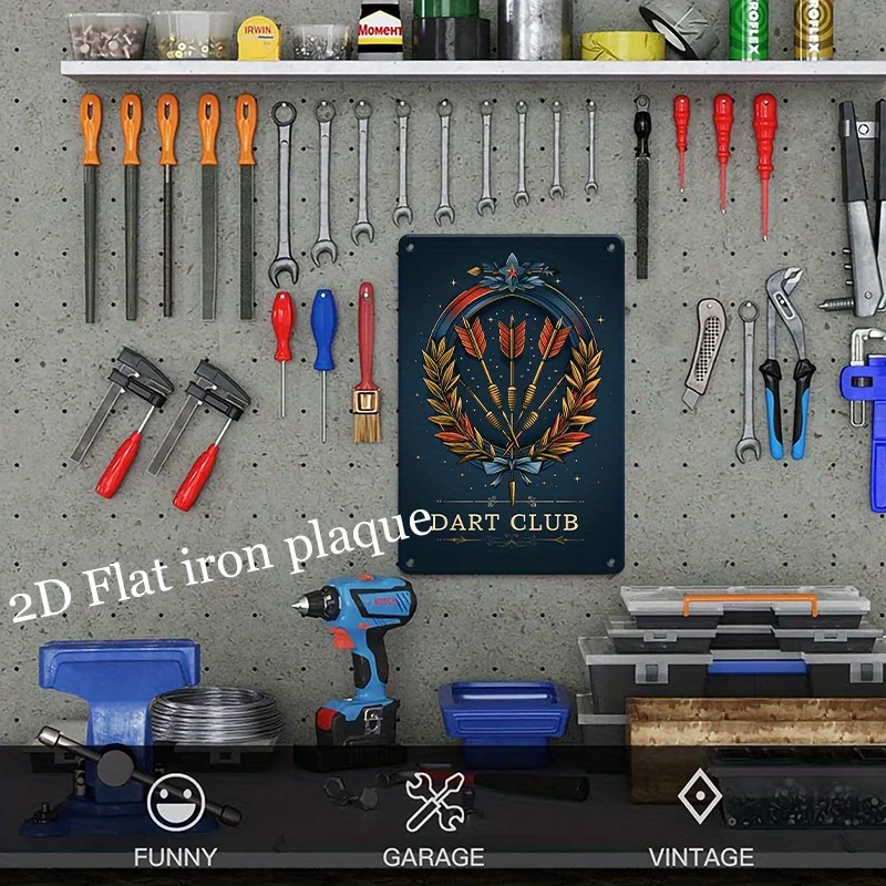 Iron metal iron sign decoration hanging painting  Elegant Dart Club - Themed Artwork: A Set of Arrows Surrounded by Laurel Wr