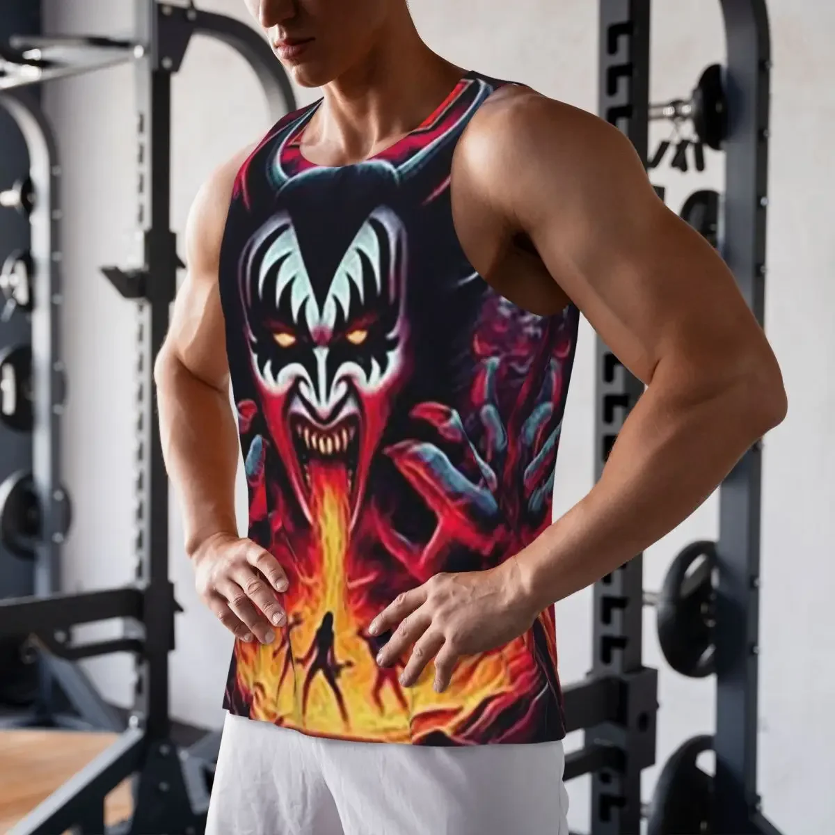 Quick Dry KISS The Band Demon Red Rock Music Gym Tank Muscle Sleeveless Shirt Bodybuilding Breathable Vest