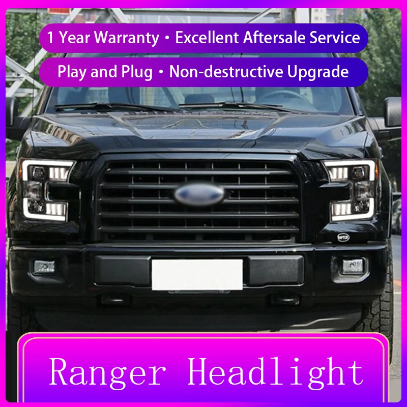 2 PCS Auto Lights For Ford Raptor F150 F-150 2015-2017 Front Lamp Modified DRL Headlight LED Projector Lens Tool Car Accessories