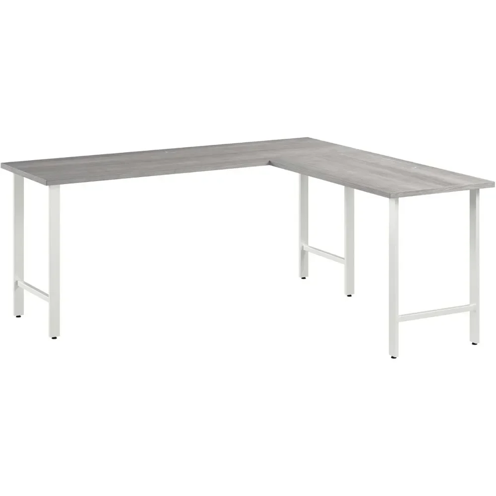 

72W X 24D L Shaped Computer Desk With Metal Legs in Platinum Gray Office Table for Pc Laptop Table Bed Furniture Pliante