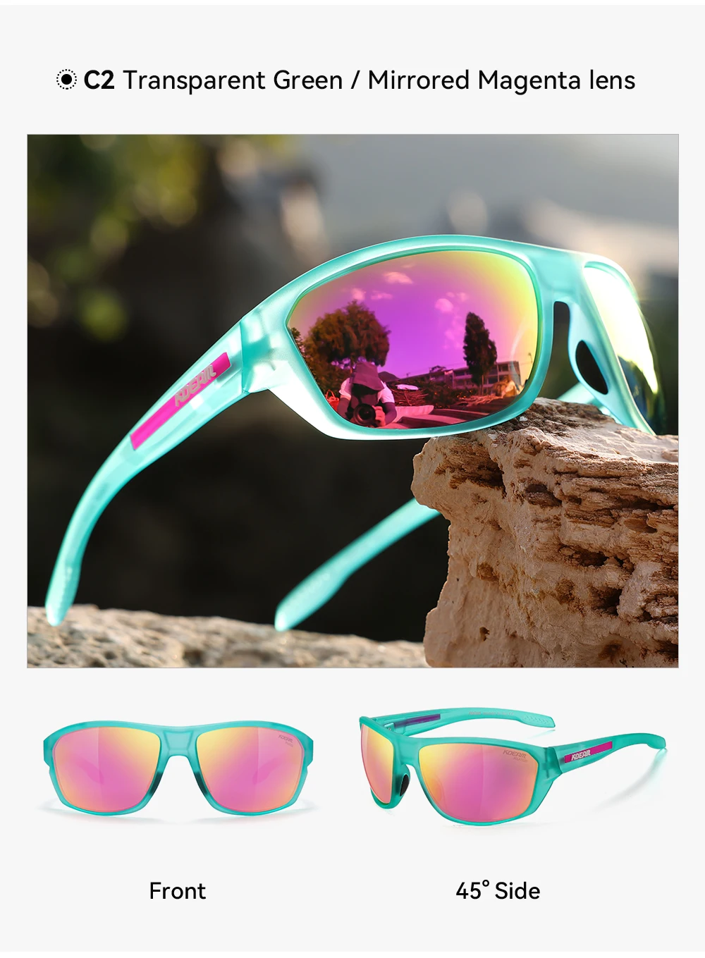 KDEAM Ganz schwarze Angelsonnenbrille, polarisierte Performance-Sport-Sonnenbrille für Herren, TR90 mit Totenkopf-Etui, Kategorie 3 – Detail 2