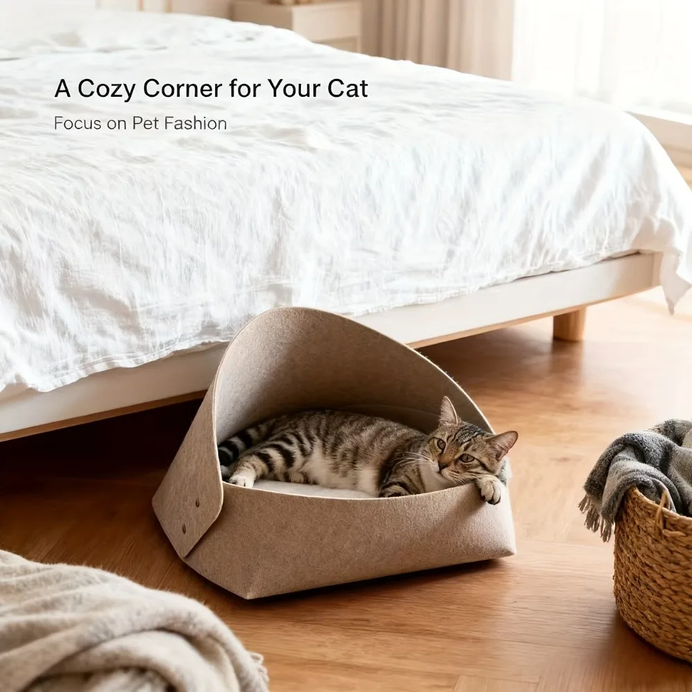 

Pet Cat Nest Semi Enclosed Felt Cats Bed All Seasons Foldable Lock Pets House Washable Creative Cats House Cat Accesories